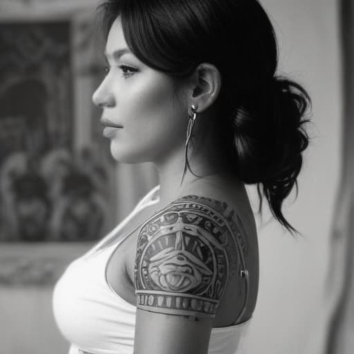 Maya women black and white tattoo