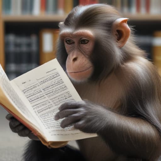 A MONKEY READING A BOOK TITLED MIT in AI-generated
