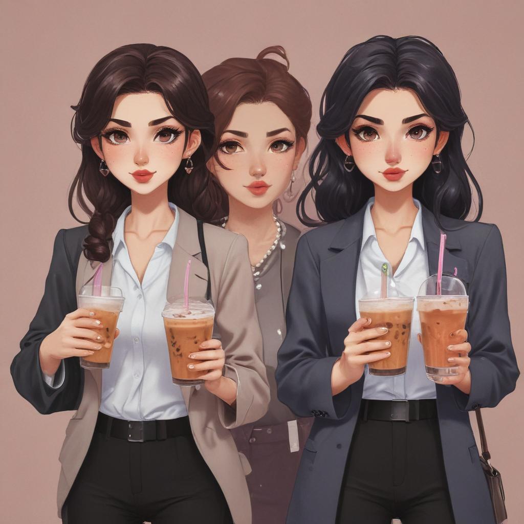 cartoon mafia girls with boba tea