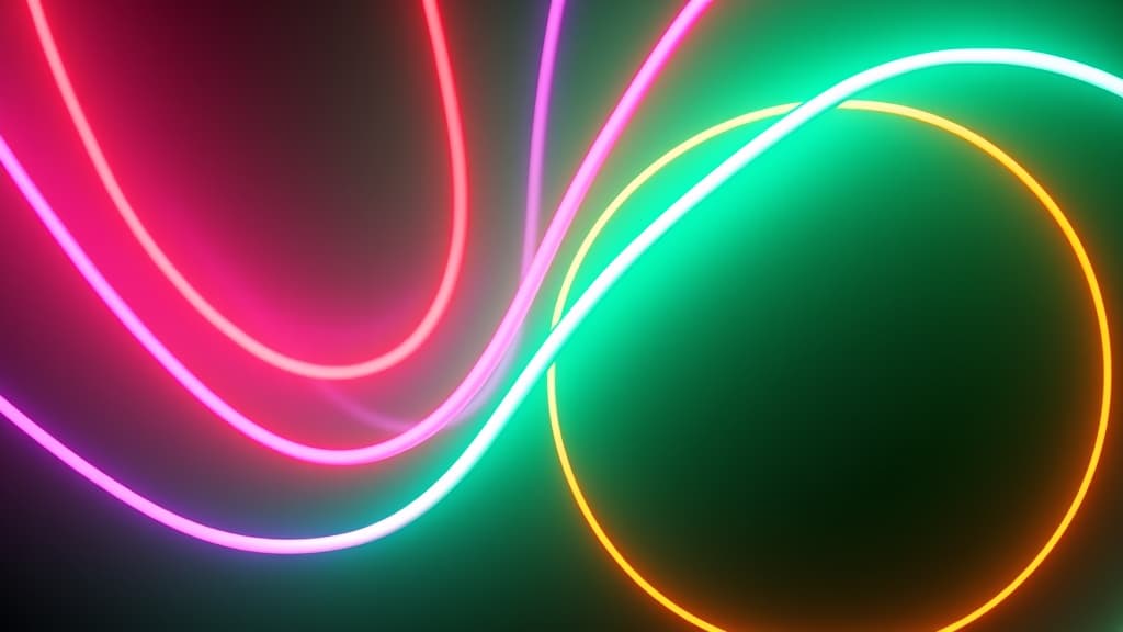  abstract swirling neon lights in pink, green, and yellow