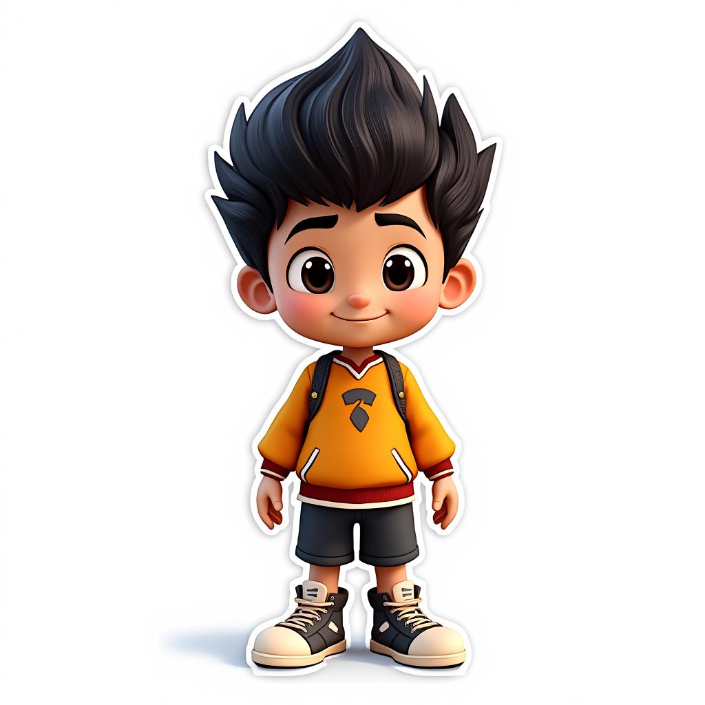  a professional cartoon character of a a boy, full body shot, mascot, (white solid background:1.2), clean background, (4k, best quality, masterpiece:1.2), ultrahigh res, highly detailed, sharp focus, (perfect image composition), (centered image composition), <lora:stickersredmond:1>, inspired by disney