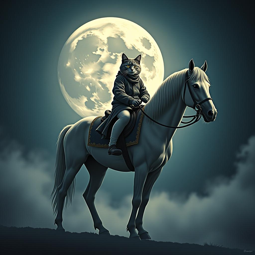  a cat riding a horse, hand drawn, on the moon, light coming from studio light, hdr 4k hyperrealistic, full body, detailed clothing, highly detailed, cinematic lighting, stunningly beautiful, intricate, sharp focus, f/1. 8, 85mm, (centered image composition), (professionally color graded), ((bright soft diffused light)), volumetric fog, trending on instagram, trending on tumblr, HDR 4K, 8K