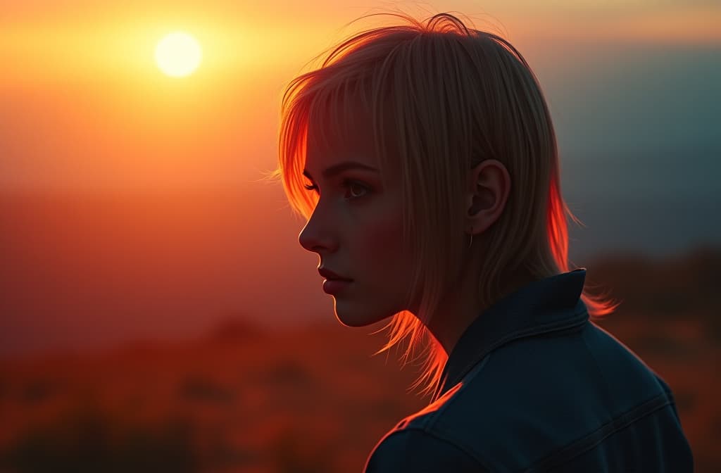  sunrise art hyperrealistic, full body, detailed clothing, highly detailed, cinematic lighting, stunningly beautiful, intricate, sharp focus, f/1. 8, 85mm, (centered image composition), (professionally color graded), ((bright soft diffused light)), volumetric fog, trending on instagram, trending on tumblr, HDR 4K, 8K