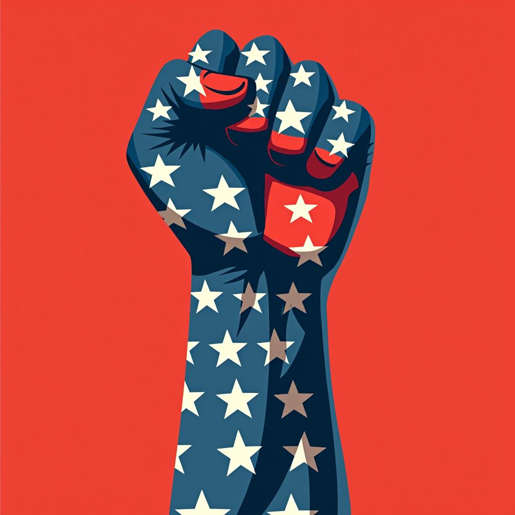  national pride: raised fist wrapped in the american flag, signifying unity, strength, and the importance of voting and civic engagement in elections