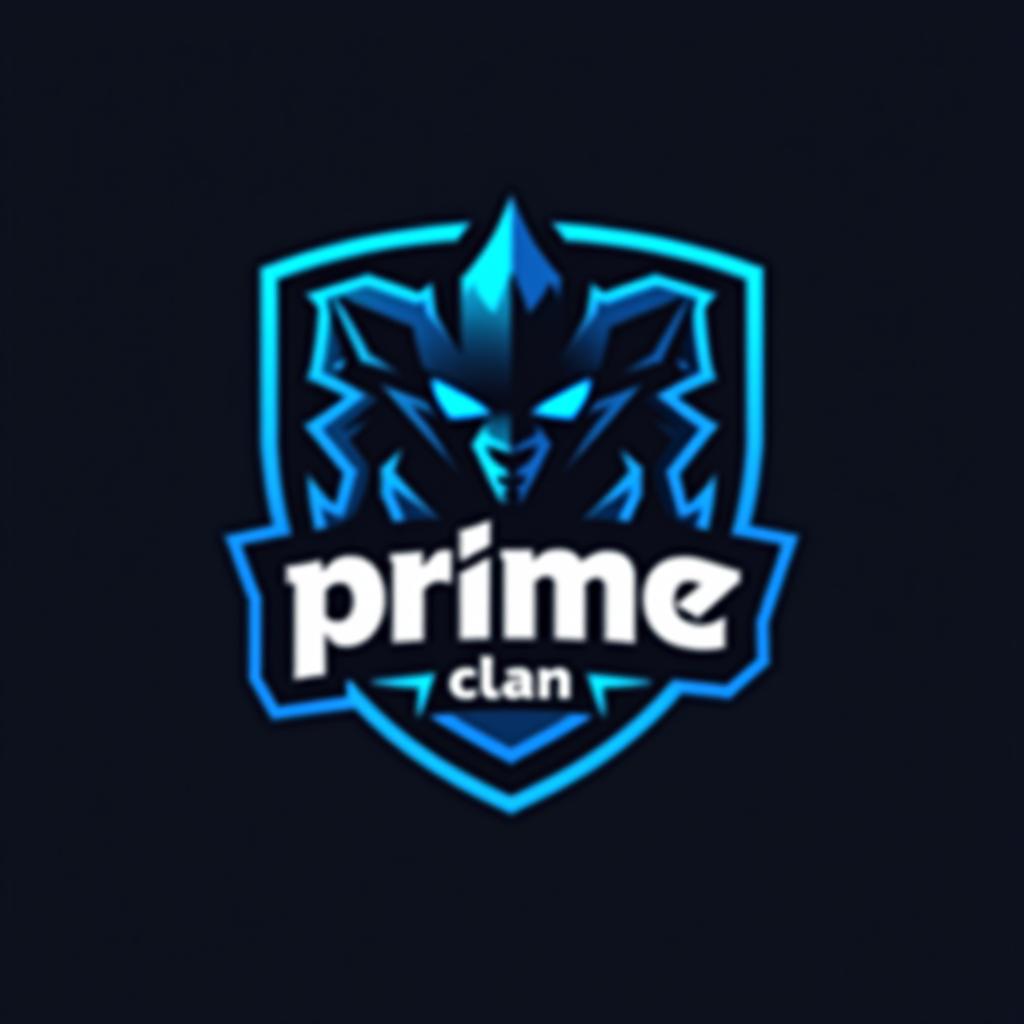  design a logo, un logo pour une équipe esport avec comme couleur le noir et le bleu ciel et l’inscription prime clan , with the text 'prime clan '.