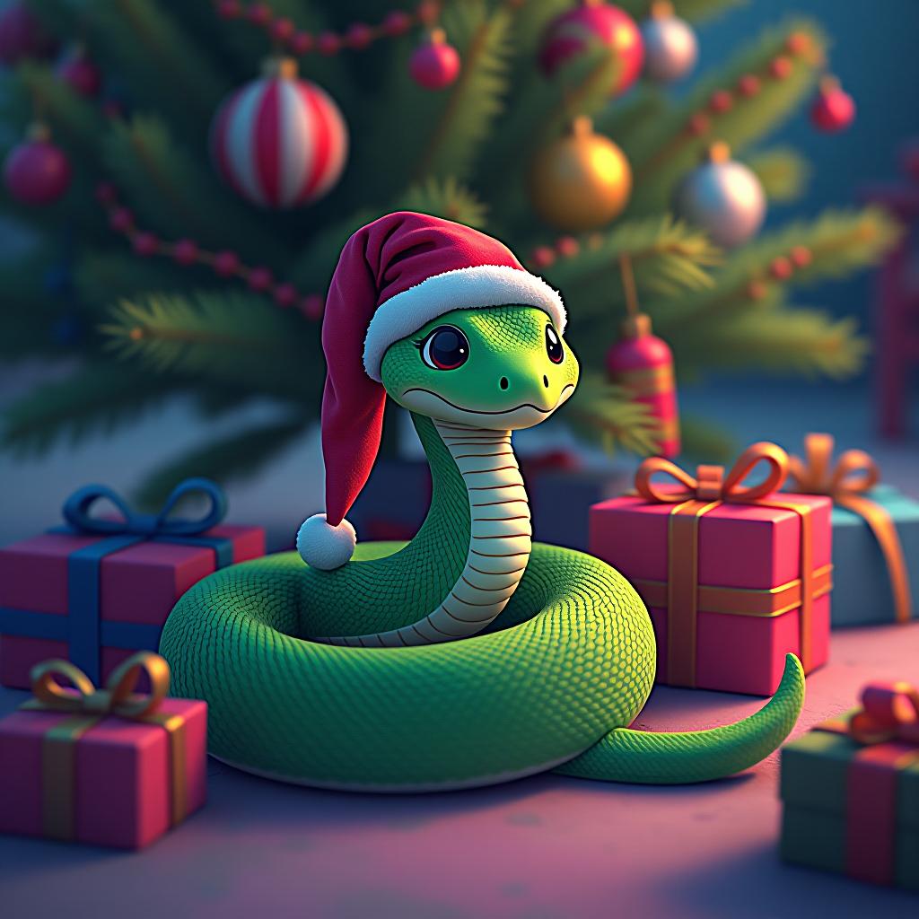  retro cyberpunk a cute green snake under the christmas tree with gifts in watercolor style . 80's inspired, synthwave, neon, vibrant, detailed, retro futurism hyperrealistic, full body, detailed clothing, highly detailed, cinematic lighting, stunningly beautiful, intricate, sharp focus, f/1. 8, 85mm, (centered image composition), (professionally color graded), ((bright soft diffused light)), volumetric fog, trending on instagram, trending on tumblr, HDR 4K, 8K