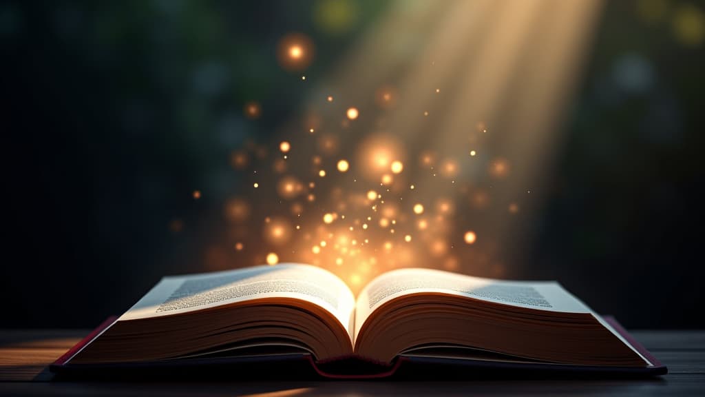  open book with magical light beams