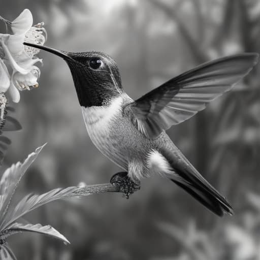 Colibrí blanco y negro in Mitológico style with Naturaleza background