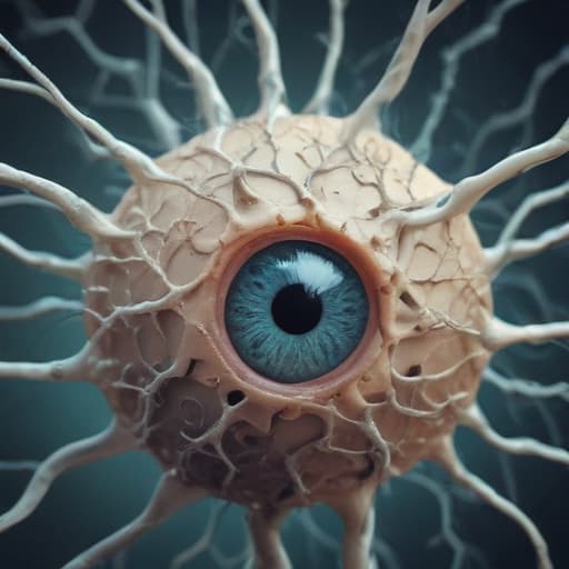 A cluster of neurons with an eye in the brain of a person