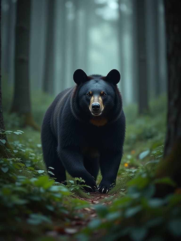  the black bear fell into the forest photo realistic, highly intricate and detailed, masterpiece, ultra high res,photography,8k resolution