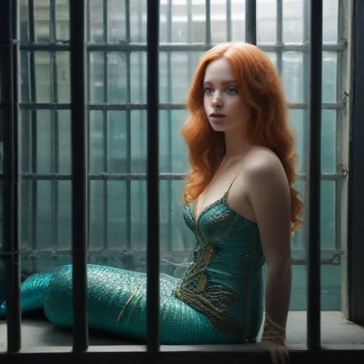 The mermaid, aristocrat, from science fiction, is in prison