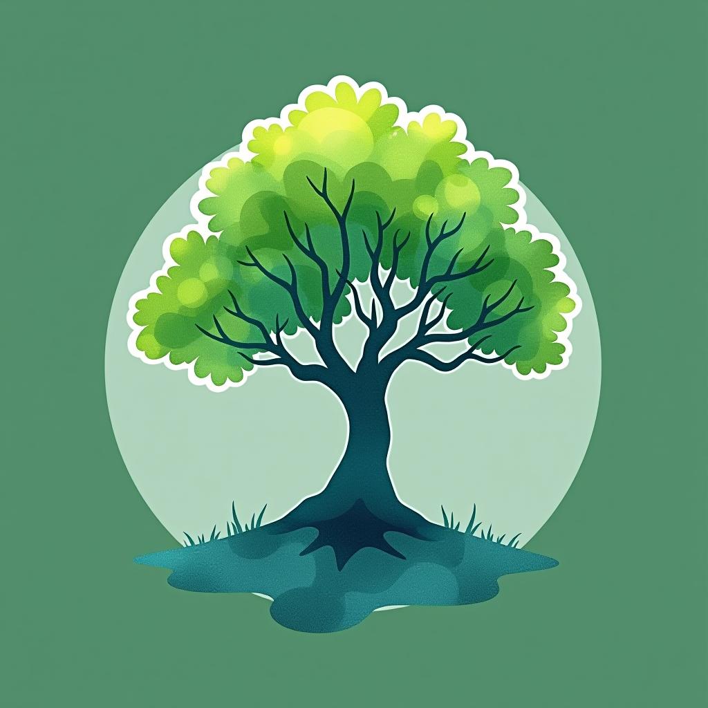  design a logo, watercolor style, logo of a tree, green and blue