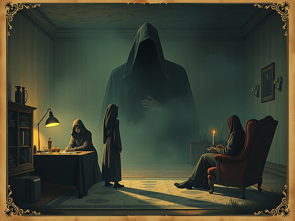  daily life scene, subtle distortion in the air, faint glow enveloping mundane objects, reality bend, enigmatic aura, mysterious an illustration in the style of a worn, mystical old tarot trump card, mysterious and elements of surrealism. the colors are muted, somber and eerie, but with contrast bring out an occult and esoteric vibe.