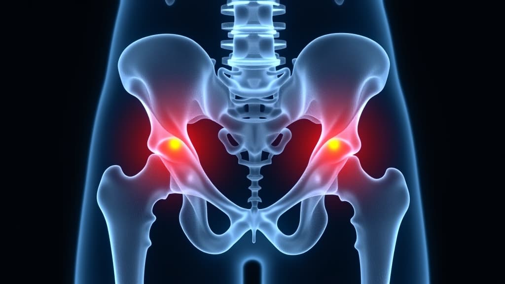  abstract x ray of a hip joint with geometric patterns