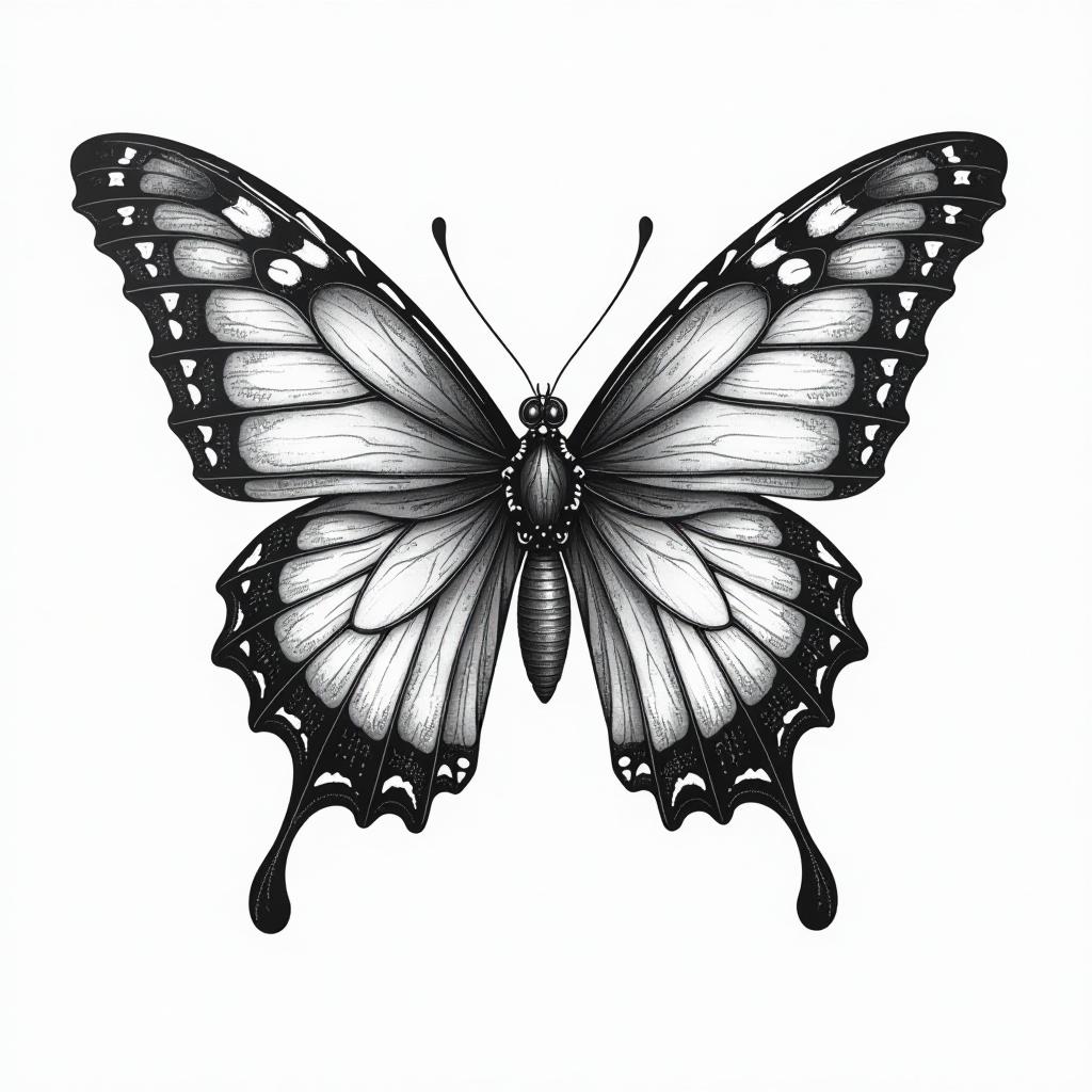  create a tattoo design, death butterfly black and white , white background