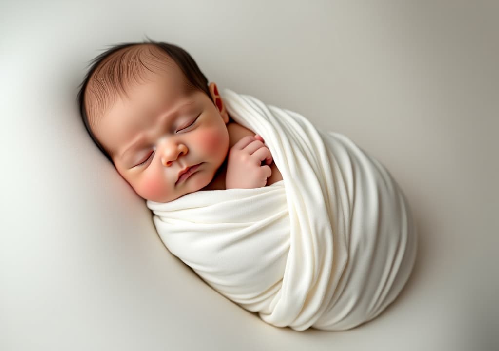  sleeping newborn baby wrapped in a white blanket