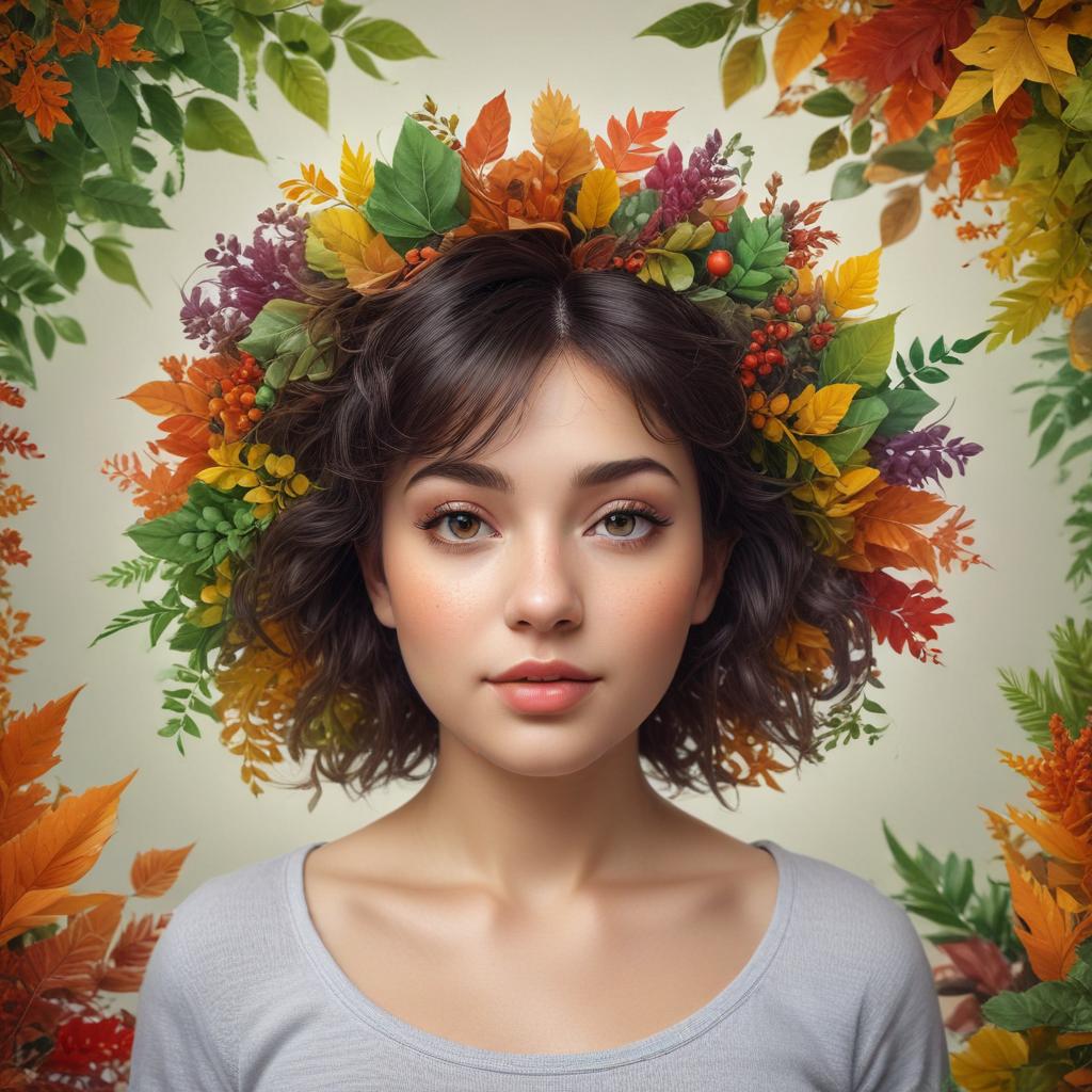 A circle where a has hair in rainbow color with different color of leaves and straight posture, beautiful, lovely, iest big , iest big , , short hair, creative, detailed, perfume, beloved, wild, fat, pure, chubby, waring short, Indian s, background add more s. hyperrealistic, full body, detailed clothing, highly detailed, cinematic lighting, stunningly beautiful, intricate, sharp focus, f/1. 8, 85mm, (centered image composition), (professionally color graded), ((bright soft diffused light)), volumetric fog, trending on instagram, trending on tumblr, HDR 4K, 8K