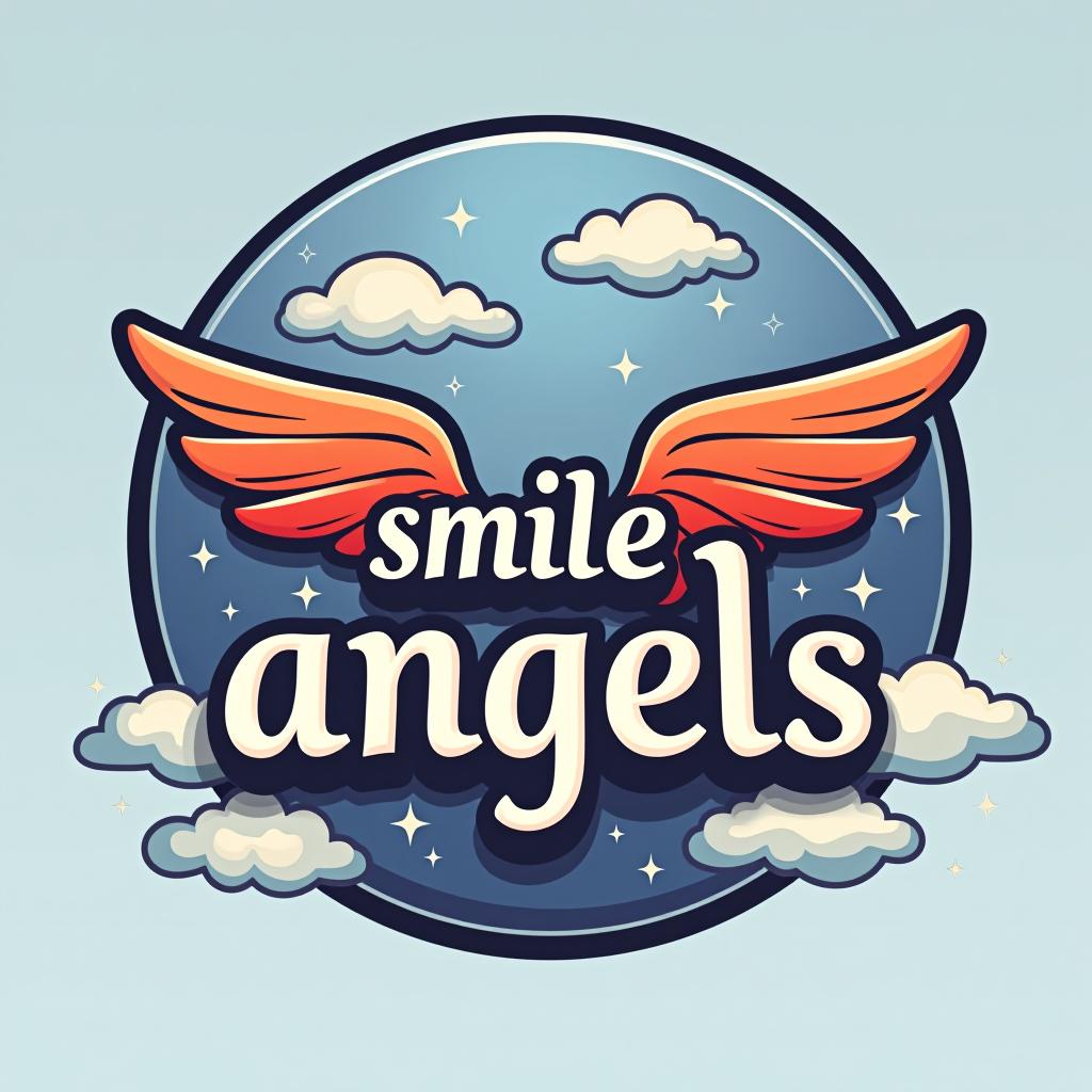  design a logo, in a realism style. 水彩スタイル、ロゴ、海、青緑色、、白背景。, with the text 'smile angels'.