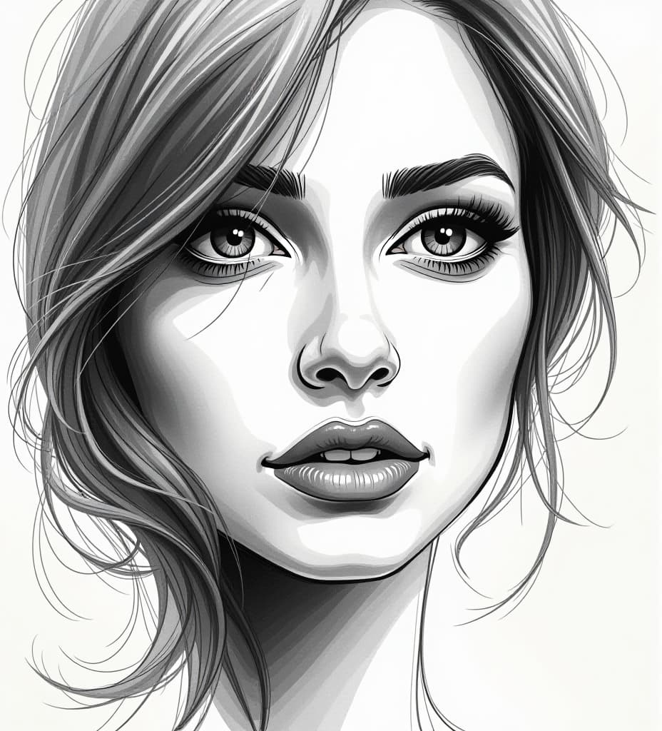  sketch of a woman's face, expressive line work, in the style of beautiful portraits ar 35:64 stylize 750