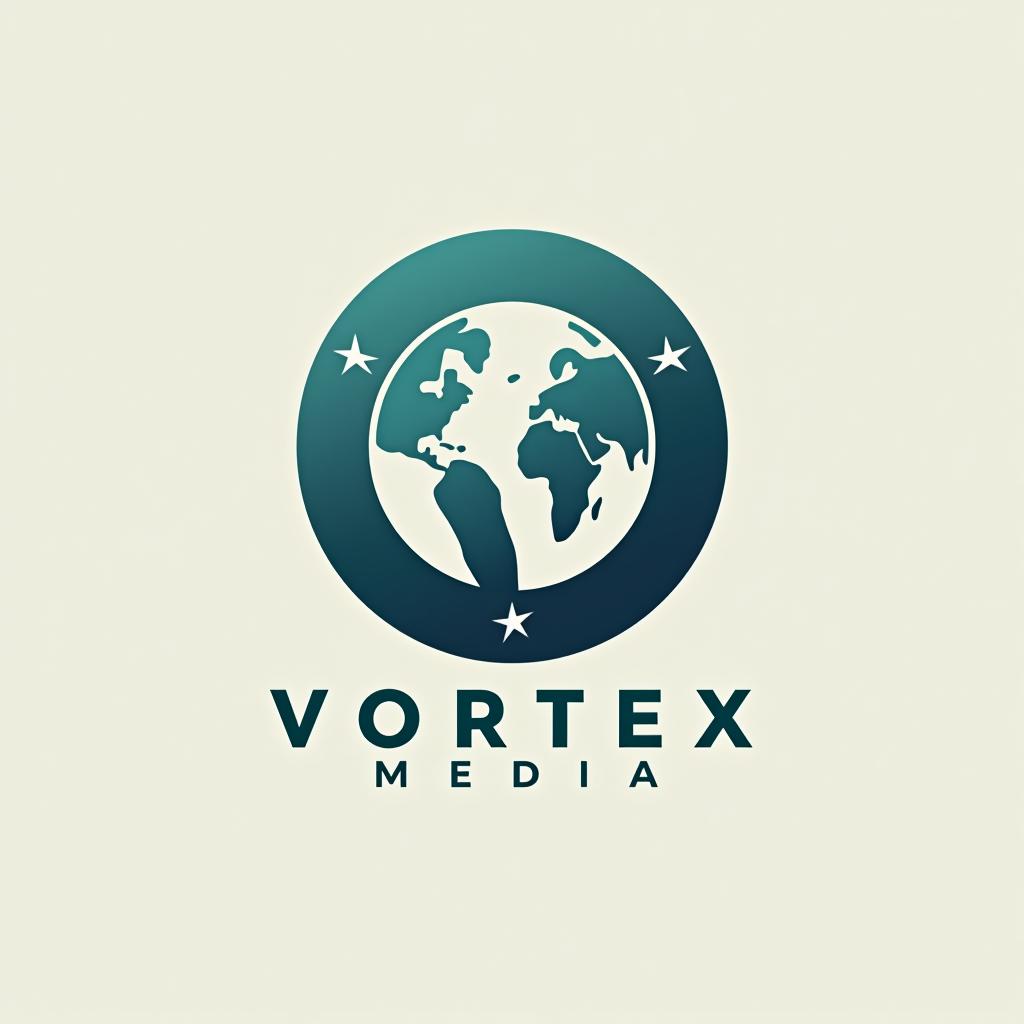  design a logo, earth logo, minimal modern style, with the text 'vortex media'.