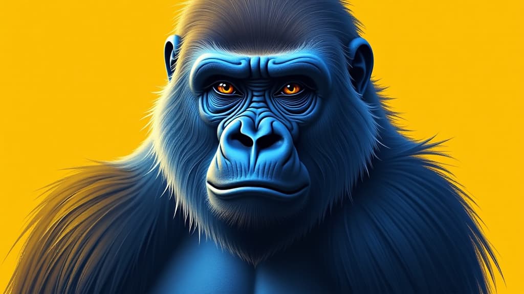  a blue gorilla with a yellow background