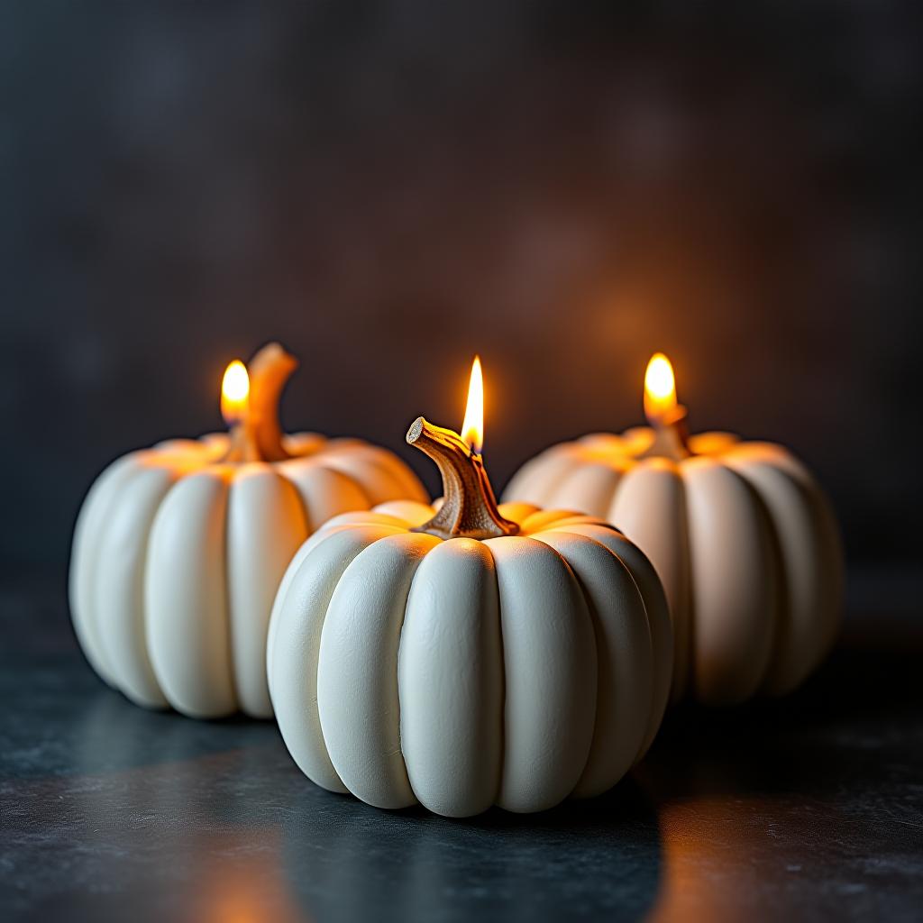  candles in plaster pumpkins