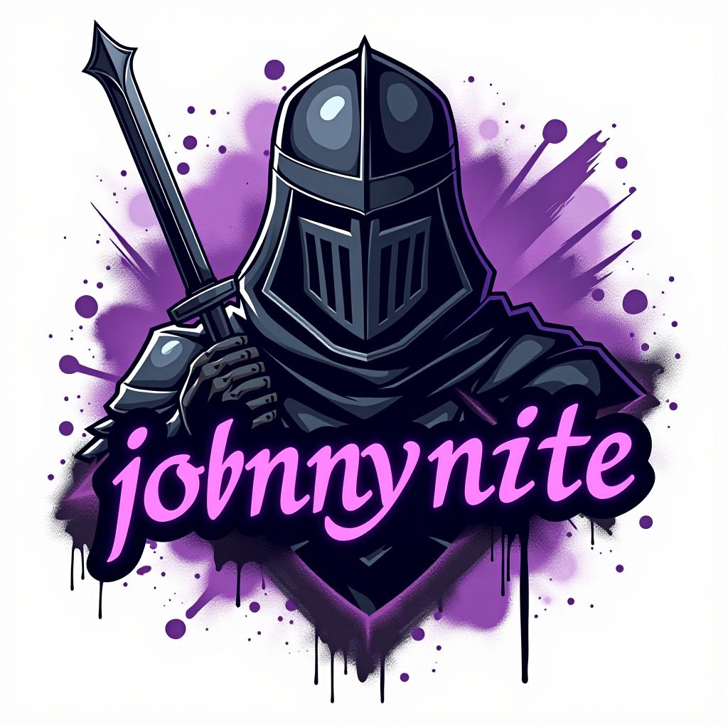  design a logo, in a realism style. knight black and purple graffiti, with the text 'johnny nite '.