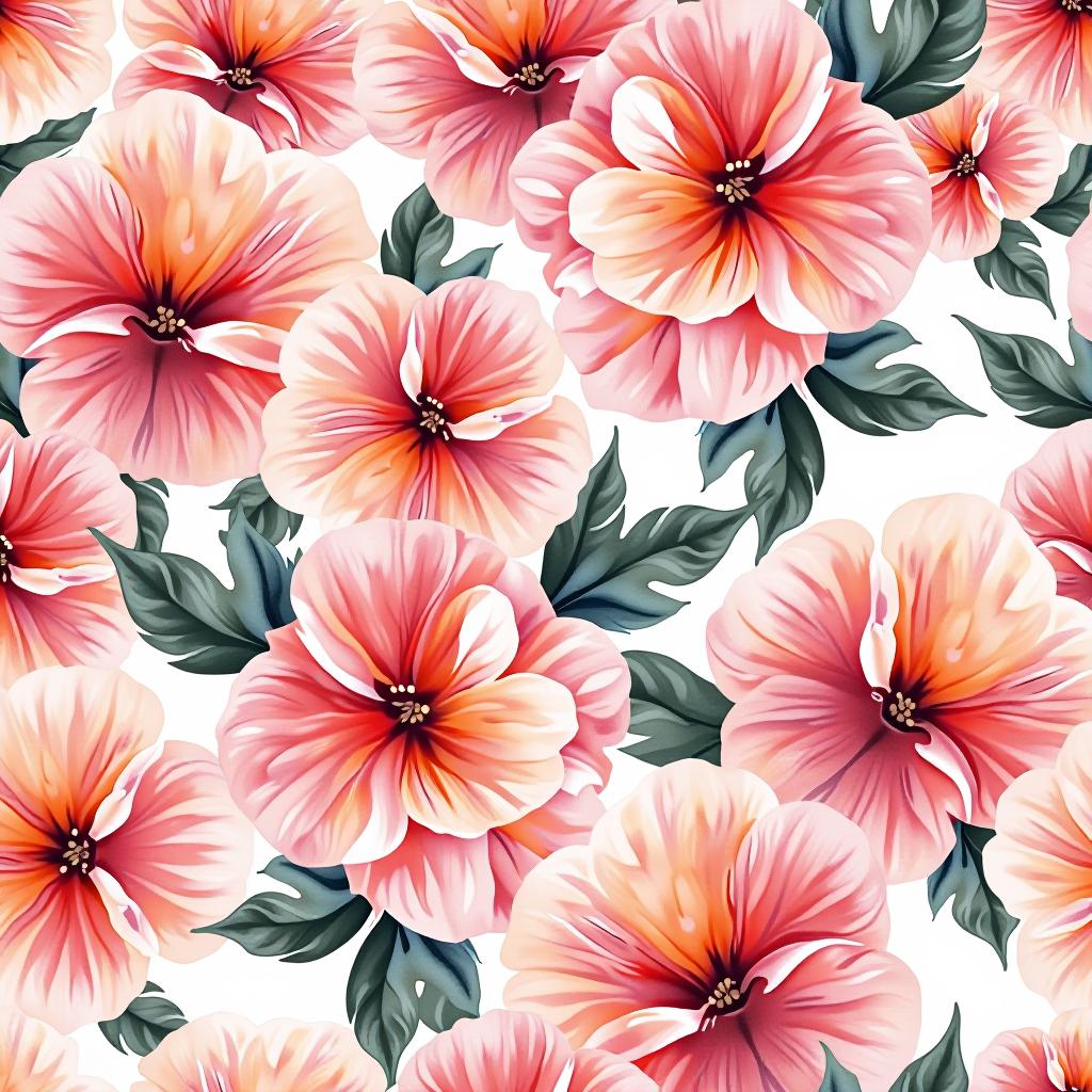  create a seamless digital design featuring a pattern of large, beautiful flowers with soft, watercolor like effects. the flowers should cover the entire surface, creating a bold, elegant, and continuous look. the overall style should be light and airy, with delicate leaves and petals to enhance the natural, floral theme. the design should be seamless to ensure it can be used in repeating patterns or wraps.