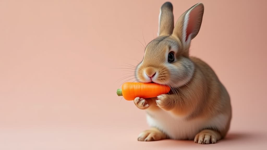  adorable bunny munching on a carrot with copy space