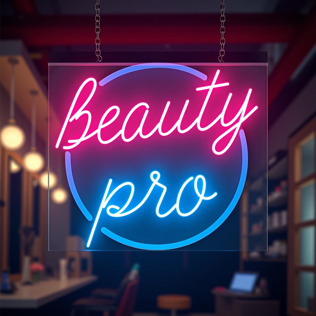  neon sign beautypro.slonim for a beauty salon.