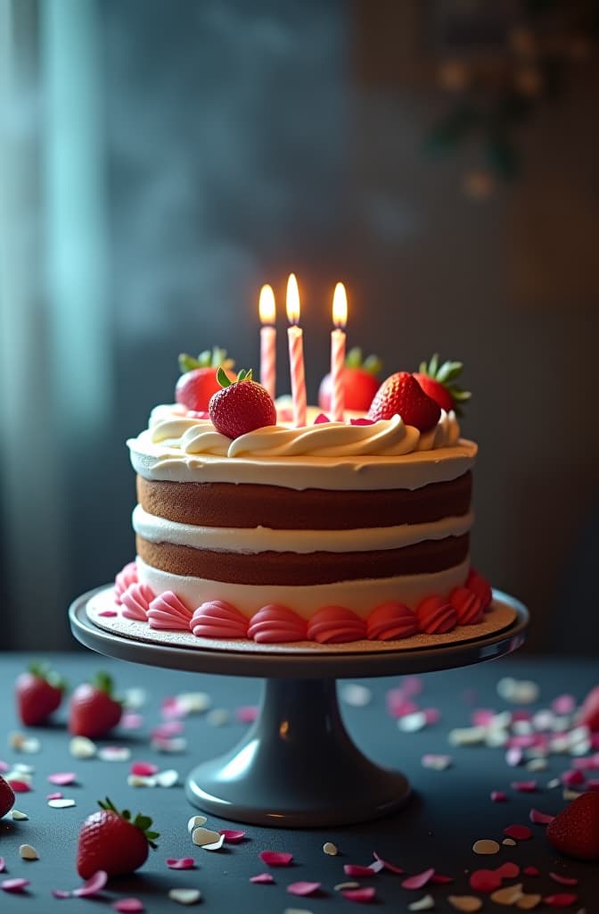  birthday cake hyperrealistic, full body, detailed clothing, highly detailed, cinematic lighting, stunningly beautiful, intricate, sharp focus, f/1. 8, 85mm, (centered image composition), (professionally color graded), ((bright soft diffused light)), volumetric fog, trending on instagram, trending on tumblr, HDR 4K, 8K