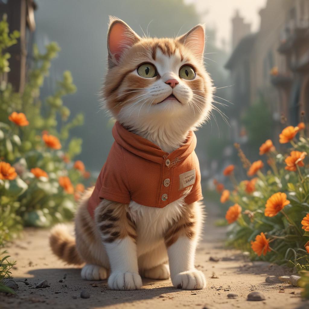 ((masterpiece)),(((best quality))), 8k, high detailed, ultra detailed, A girl, ((cartoon cat)), stretching, warm colors, happy expression, fresh flowers hyperrealistic, full body, detailed clothing, highly detailed, cinematic lighting, stunningly beautiful, intricate, sharp focus, f/1. 8, 85mm, (centered image composition), (professionally color graded), ((bright soft diffused light)), volumetric fog, trending on instagram, trending on tumblr, HDR 4K, 8K