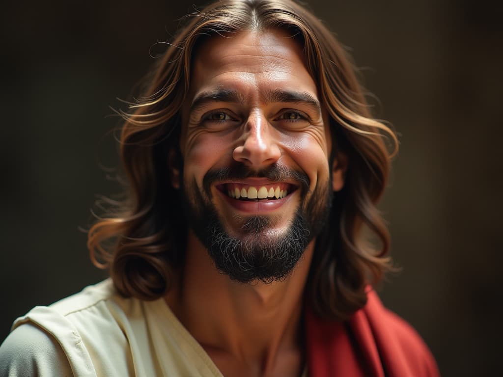  jesus face close up, happy, blessings hyperrealistic, full body, detailed clothing, highly detailed, cinematic lighting, stunningly beautiful, intricate, sharp focus, f/1. 8, 85mm, (centered image composition), (professionally color graded), ((bright soft diffused light)), volumetric fog, trending on instagram, trending on tumblr, HDR 4K, 8K