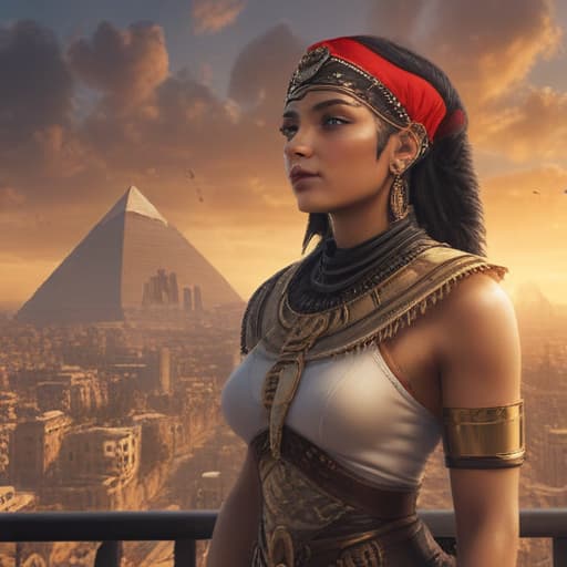 Dieselpunk Egypt in Mythological style with City background