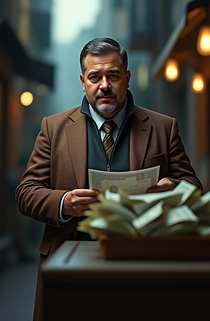  manuel isidoro belzu repartiendo bolsas de dinero en la paz hyperrealistic, full body, detailed clothing, highly detailed, cinematic lighting, stunningly beautiful, intricate, sharp focus, f/1. 8, 85mm, (centered image composition), (professionally color graded), ((bright soft diffused light)), volumetric fog, trending on instagram, trending on tumblr, HDR 4K, 8K