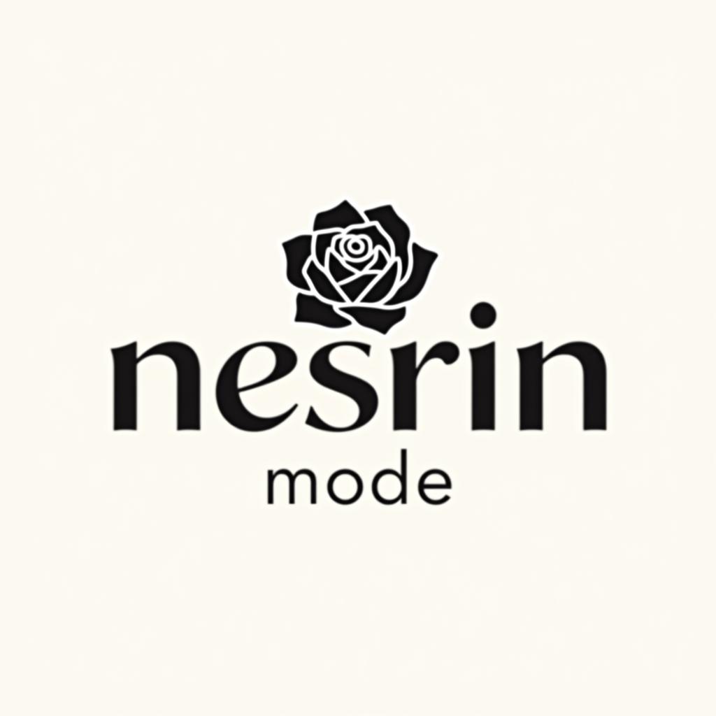  design a logo, erstelle mir ein logo für ein kleider laden elegant schwarz und weiss mit dem namen und eine rose über das bild , with the text 'nesrin mode '.