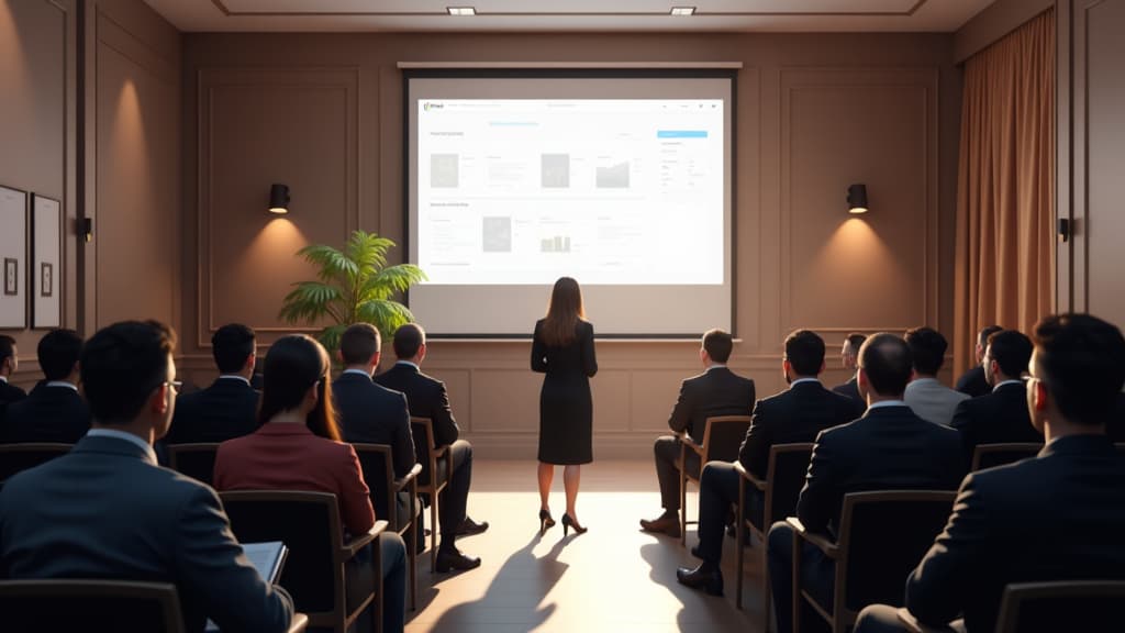  prompt: create an ultra realistic and detailed image of a seminar room filled with legal professionals and procurement experts. the room is illuminated with bright, natural light, highlighting a prominent banner displaying "seminar series on procurement law: current cases and decisions 2024 2nd half of the year." in the center, dr. desiree jung, a distinguished lawyer specializing in procurement law, stands confidently as she presents to a diverse audience of lawyers, procurement officers, and