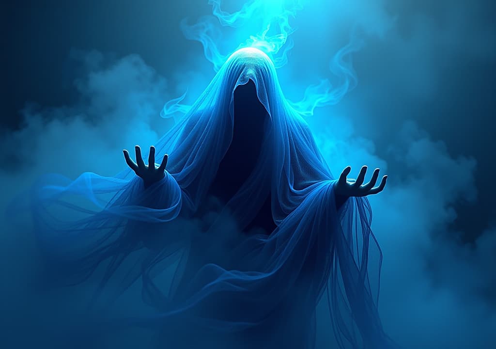  generate a artwork like death dynamic shroud, colours blue, spirt