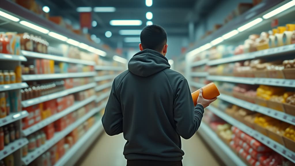  , an image of a person resisting temptation at a supermarket, demonstrating the discipline needed to stick to a budget. hyperrealistic, full body, detailed clothing, highly detailed, cinematic lighting, stunningly beautiful, intricate, sharp focus, f/1. 8, 85mm, (centered image composition), (professionally color graded), ((bright soft diffused light)), volumetric fog, trending on instagram, trending on tumblr, HDR 4K, 8K