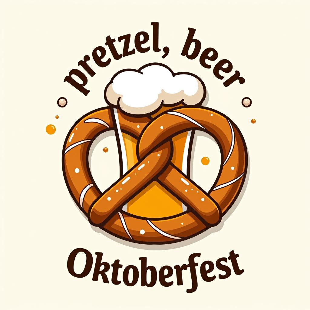  clean design with 'pretzel, beer, repeat.' in a circle around a pretzel and beer mug with subtle beer bubbles. place the word oktoberfest at the bottom of the image