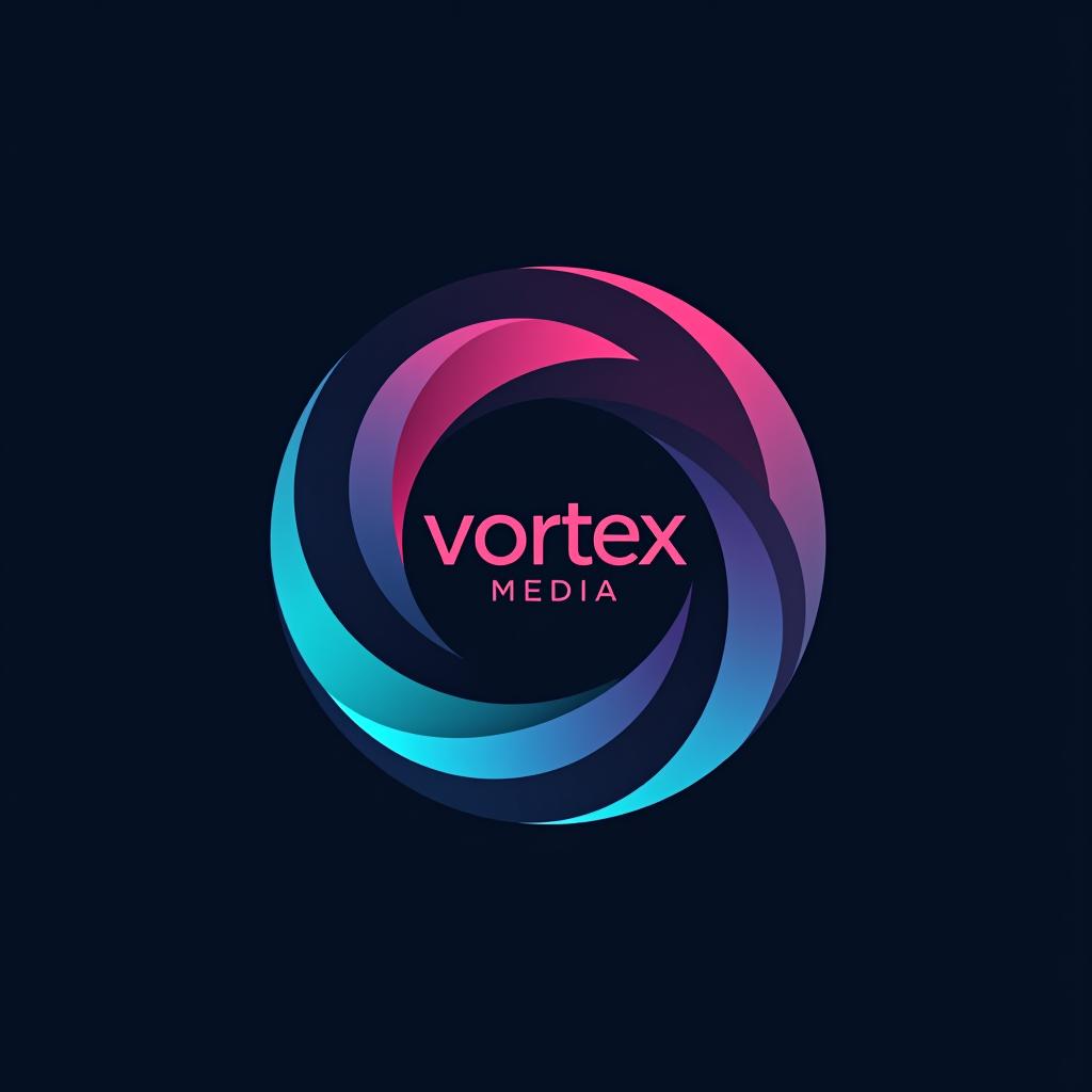  design a logo, design an abstract logo for ‘vortex media’ featuring a vortex shape, symbolizing dynamic energy and creative flow., with the text 'vortex media'.