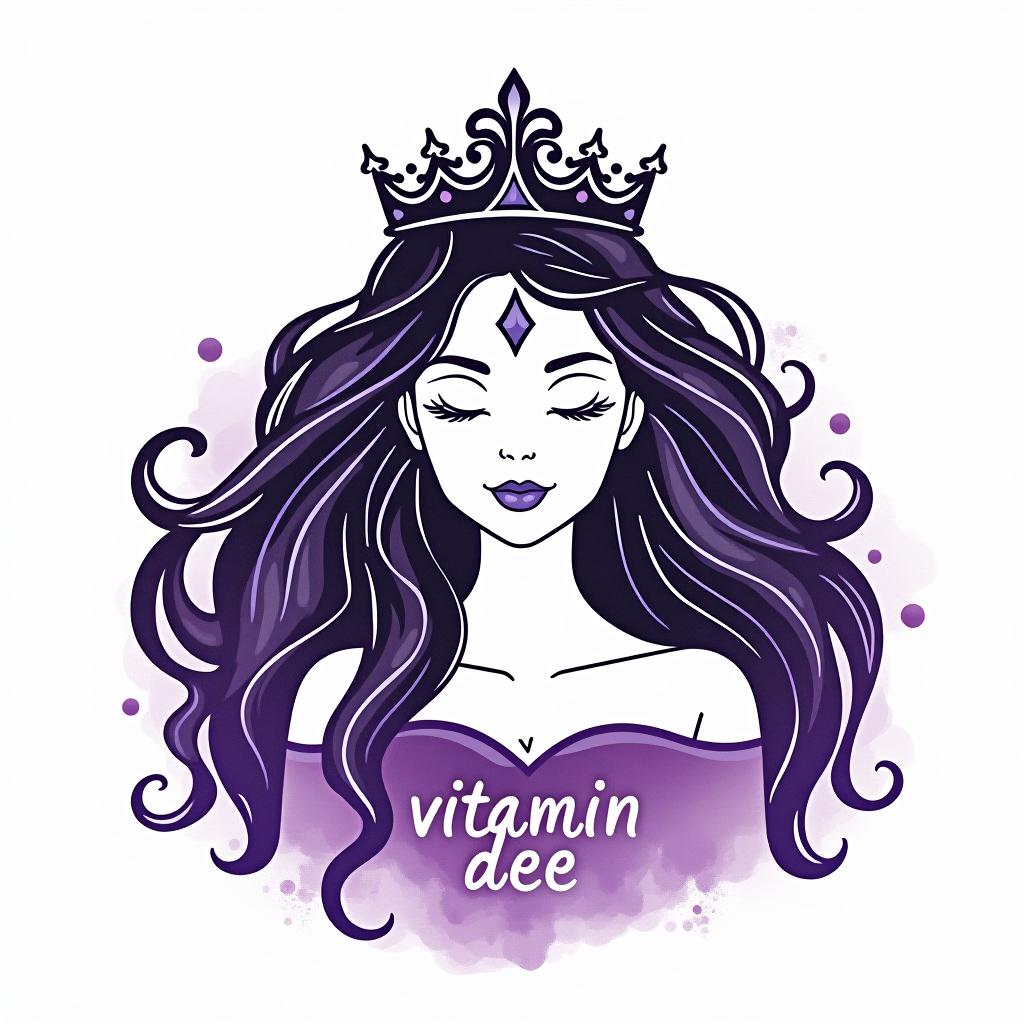  design a logo, in a watercolor style. princess black and purple spiritual, with the text 'vitamin dee'.