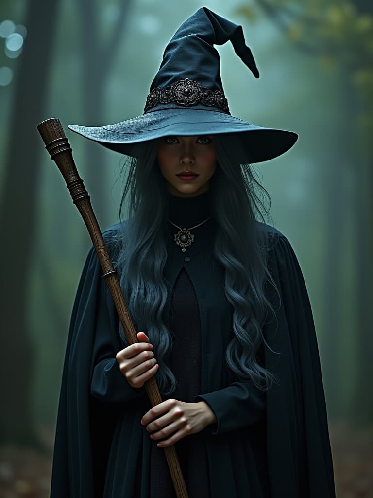  a witch hyperrealistic, full body, detailed clothing, highly detailed, cinematic lighting, stunningly beautiful, intricate, sharp focus, f/1. 8, 85mm, (centered image composition), (professionally color graded), ((bright soft diffused light)), volumetric fog, trending on instagram, trending on tumblr, HDR 4K, 8K