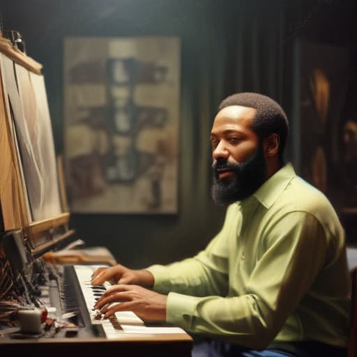 Marvin Gaye in the studio in Oil painting style