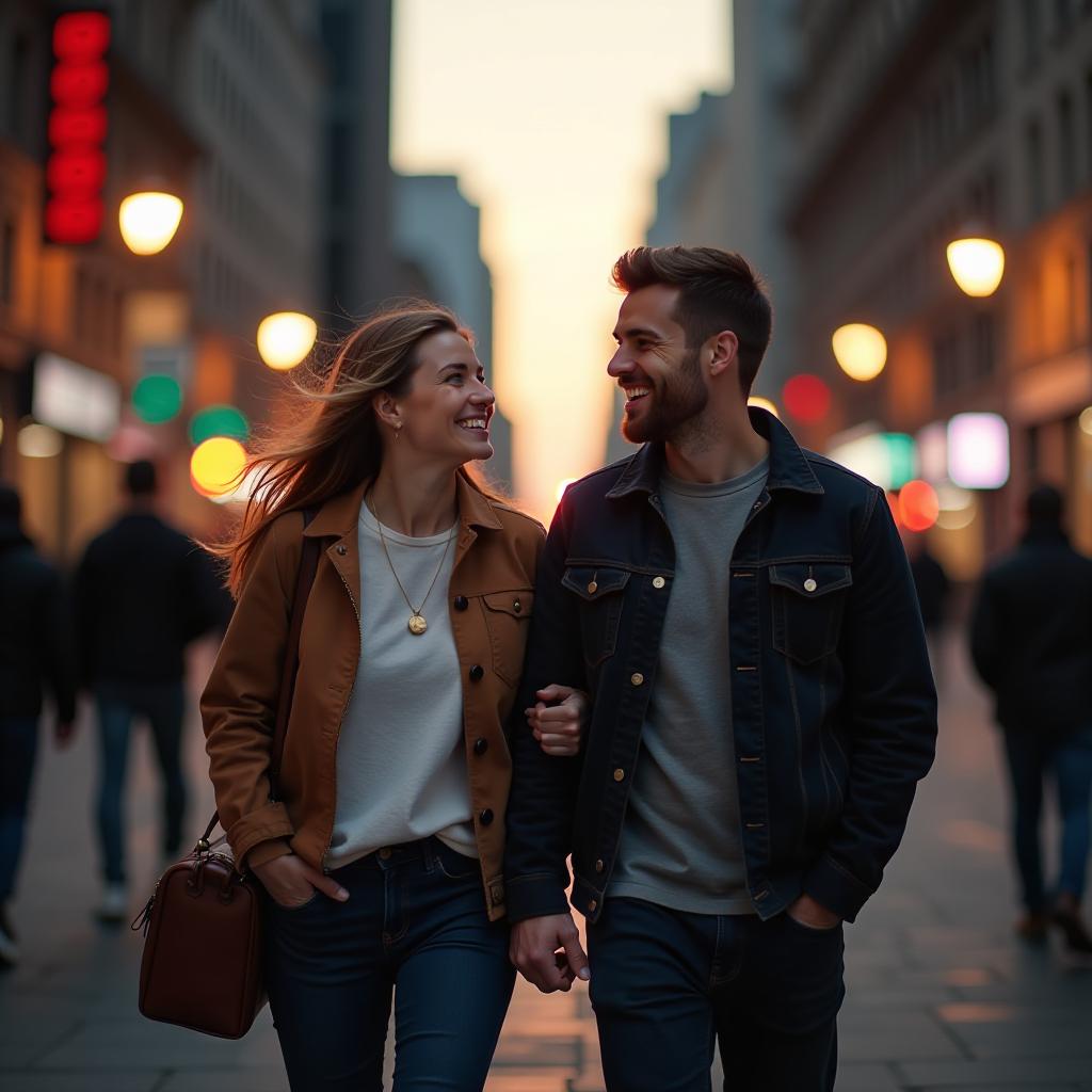  amazing high resolution photos of excited two friends walking on the streets of the evening city {prompt}, maximum details