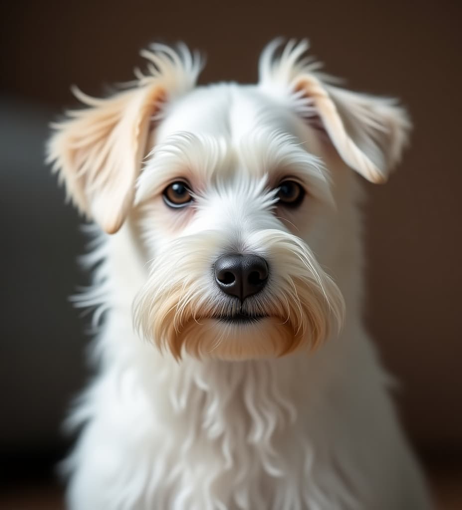  white medium jack russell terrier dog with wavy hair and droopy ears