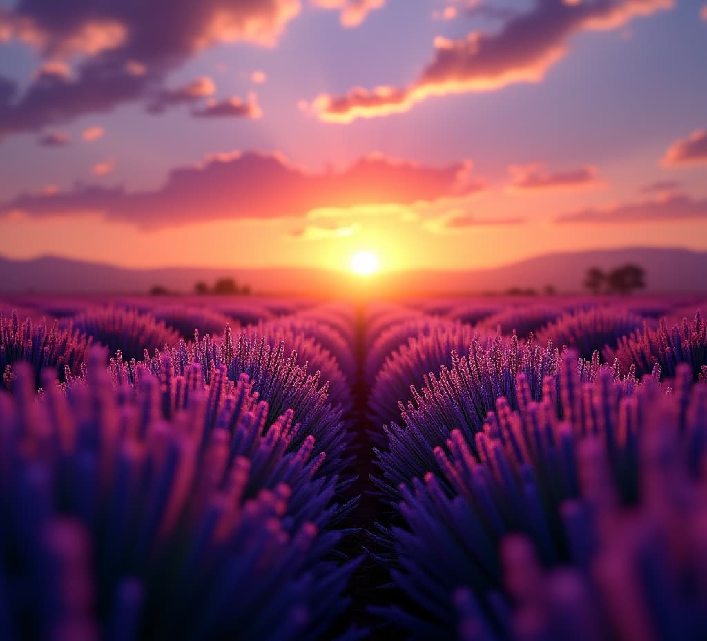  enigmatic golden in vibrant lavender field at twilight