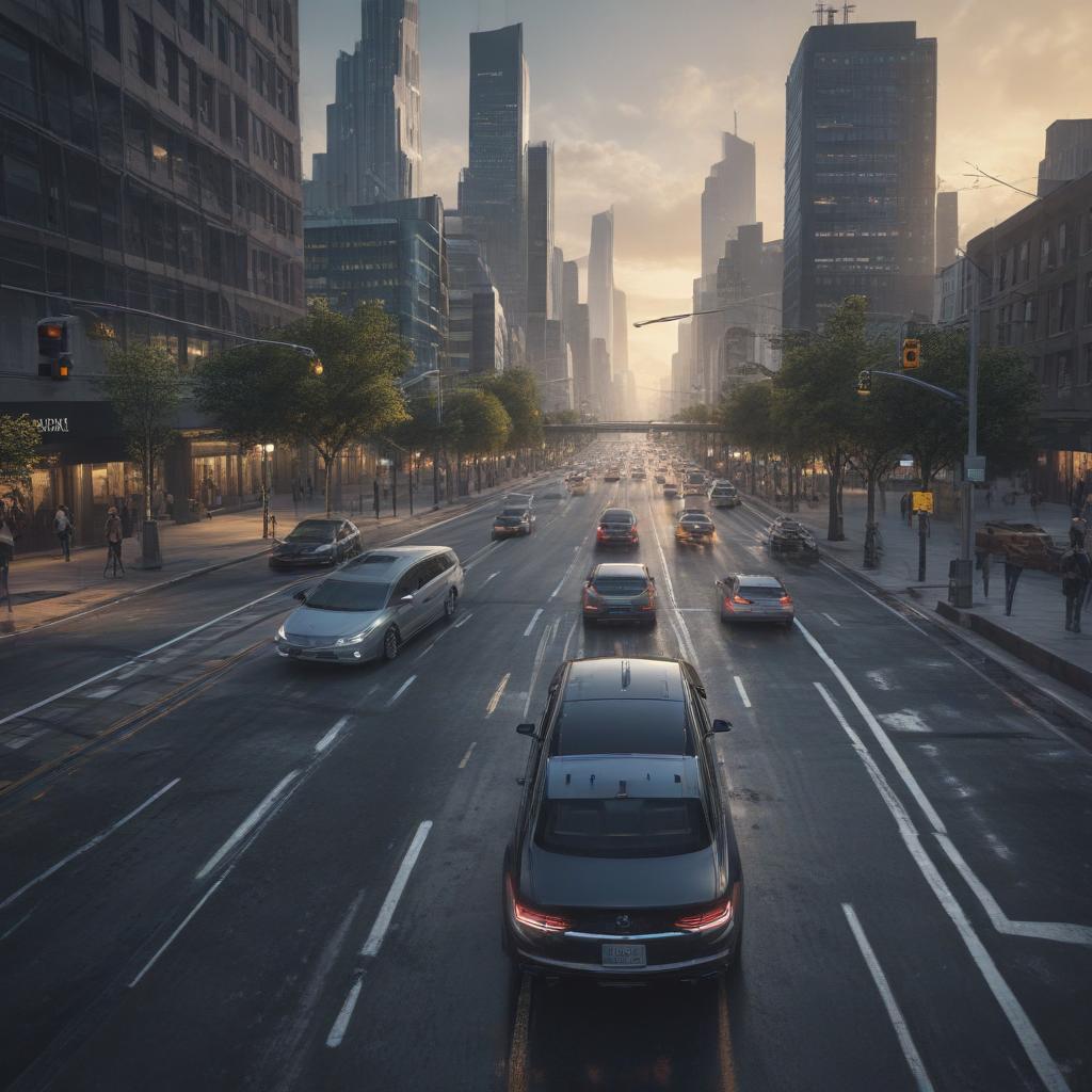 A visualization of a neural network controlling a self driving car, illustrating the flow of information from sensors to network to vehicle controls, with data signals traveling through digital pathways, culminating in precise commands, against a backdrop of a futuristic cityscape"in the style of technical diagrams, with clean lines, minimalistic design, and a monochromatic color scheme"This image is a breathtaking painting that captures the magical scene with vivid detail. The overall composition is spellbinding, showcasing a perfect harmony. photorealism fantasy, unreal engine 5, concept hyperrealistic, full body, detailed clothing, highly detailed, cinematic lighting, stunningly beautiful, intricate, sharp focus, f/1. 8, 85mm, (centered image composition), (professionally color graded), ((bright soft diffused light)), volumetric fog, trending on instagram, trending on tumblr, HDR 4K, 8K