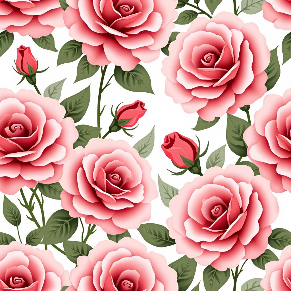  create a seamless digital design featuring a pattern of large, beautiful roses with soft, watercolor like effects. the roses should cover the entire surface, creating a bold, elegant, and continuous look. the overall style should be light and airy, with delicate leaves and petals to enhance the natural, floral theme. the design should be seamless to ensure it can be used in repeating patterns or wraps.