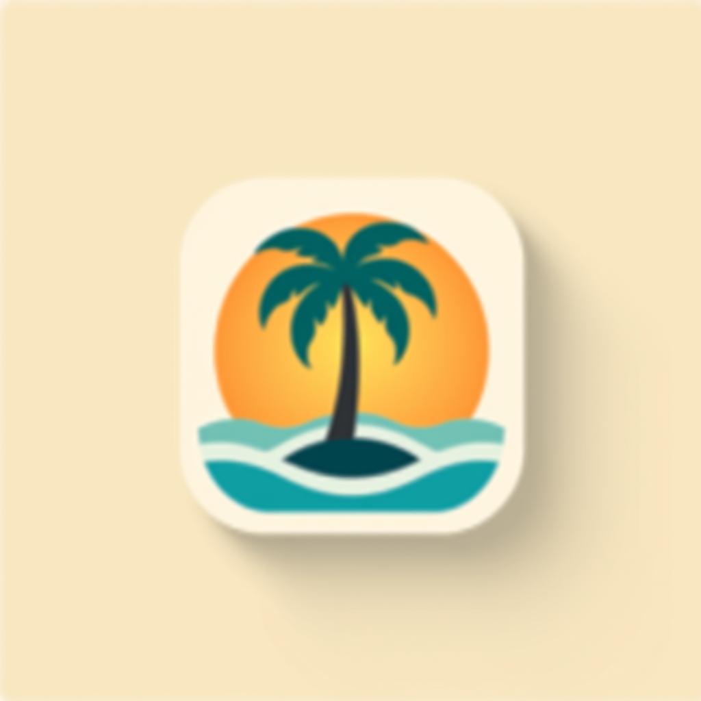  design a logo, rounded edges square mobile app logo design, flat vector, minimalistic, icon of a palm tree in the ocean